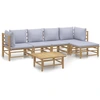 Image de vidaXL Ensemble de salon de jardin 6 pièces avec coussins gris clair en bambou