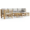 Image de vidaXL Ensemble de salon de jardin 7 pièces avec coussins gris clair en bambou