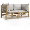 Image de vidaXL Canapé d'angle de jardin avec coussins gris clair 2 pcs. Bambou