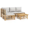 Image de vidaXL Ensemble de salon de jardin 5 pièces avec coussins gris clair en bambou