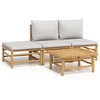 Image de vidaXL Ensemble de salon de jardin 4 pièces avec coussins gris clair en bambou