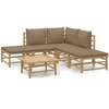 Image de vidaXL Ensemble salon de jardin 6 pièces avec coussins Taupe Bambou