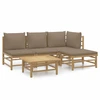 Image de vidaXL Ensemble de salon de jardin 5 pièces avec coussins Taupe Bambou