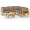 Image de vidaXL Ensemble salon de jardin 6 pièces avec coussins Taupe Bambou