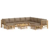 Image de vidaXL Ensemble salon de jardin 11 pièces avec coussins Taupe Bambou
