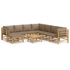 Image de vidaXL Ensemble de salon de jardin 9 pièces avec coussins Taupe Bambou