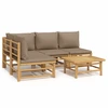 Image de vidaXL Ensemble de salon de jardin 5 pièces avec coussins Taupe Bambou