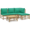 Image de vidaXL Ensemble de salon de jardin 5 pièces avec coussins verts en bambou