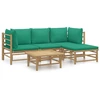 Image de vidaXL Ensemble de salon de jardin 5 pièces avec coussins verts en bambou