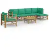 Image de vidaXL Ensemble de salon de jardin 7 pièces avec coussins verts en bambou