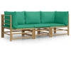 Image de vidaXL Ensemble de salon de jardin 3 pièces avec coussins verts en bambou
