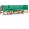 Image de vidaXL Ensemble de salon de jardin 4 pièces avec coussins verts en bambou