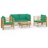Image de vidaXL Ensemble de salon de jardin 5 pièces avec coussins verts en bambou