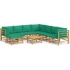 Image de vidaXL Ensemble de salon de jardin 9 pièces avec coussins verts en bambou