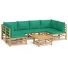 Image de vidaXL Ensemble de salon de jardin 7 pièces avec coussins verts en bambou