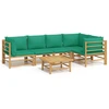 Image de vidaXL Ensemble de salon de jardin 6 pièces avec coussins verts en bambou