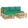 Image de vidaXL Ensemble de salon de jardin 5 pièces avec coussins verts en bambou