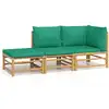 Image de vidaXL Ensemble de salon de jardin 3 pièces avec coussins verts en bambou