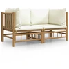 Image de vidaXL Canapé d'angle de jardin avec coussins blanc crème 2 pcs. Bambou