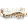 Image de vidaXL Ensemble de salon de jardin 7 pièces avec coussins blanc crème en bambou