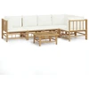 Image de vidaXL Ensemble de salon de jardin 6 pièces avec coussins blanc crème en bambou