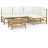 Image de vidaXL Ensemble de salon de jardin 5 pièces avec coussins blanc crème en bambou