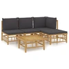 Image de vidaXL Ensemble de salon de jardin 5 pièces avec coussins gris foncé en bambou