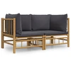 Image de vidaXL Canapé d'angle de jardin avec coussins gris foncé 2 pcs. Bambou