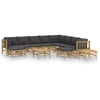 Image de vidaXL Ensemble de salon de jardin 12 pièces avec coussins gris foncé en bambou