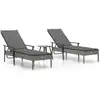 Image de vidaXL Bains de soleil 2 pcs. avec table et coussins Gris Poly Rattan
