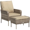 Image de vidaXL Chaise de jardin avec tabouret de pied Marron clair Poly rotin