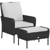Image de vidaXL Chaise de jardin avec tabouret de pied noir Poly rotin