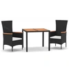 Image de vidaXL Ensemble de jardin 3 pièces avec coussins Noir Poly Rattan