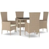 Image de vidaXL Salon de jardin 5 pièces avec coussins Beige Poly Rattan