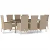 Image de vidaXL Salon de jardin 9 pièces avec coussins Beige Poly Rattan