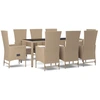 Image de vidaXL Salon de jardin 9 pièces avec coussins Beige Poly Rattan