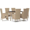Image de vidaXL Ensemble de jardin 7 pièces avec coussins Beige Poly rotin