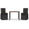 Image de vidaXL Ensemble de jardin 3 pièces noir Poly rotin & bois massif acacia