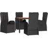 Image de vidaXL Ensemble de jardin 5 pièces noir Poly rotin & bois massif acacia