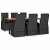 Image de vidaXL Ensemble de jardin 7 pièces noir Poly rotin & bois massif acacia