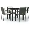 Image de vidaXL Ensemble de jardin 5 pièces avec coussins Noir Poly Rattan