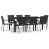 Image de vidaXL Salon de jardin 9 pièces avec coussins noir poly rotin