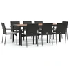 Image de vidaXL Salon de jardin 9 pièces avec coussins noir poly rotin