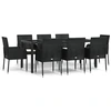 Image de vidaXL Salon de jardin 9 pièces avec coussins noir poly rotin