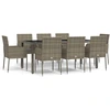 Image de vidaXL Salon de jardin 9 pièces avec coussins Gris Poly Rattan