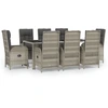 Image de vidaXL Salon de jardin 9 pièces avec coussins Gris Poly Rattan