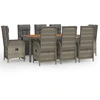 Image de vidaXL Salon de jardin 9 pièces avec coussins Gris Poly Rattan