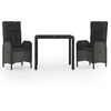 Image de vidaXL Ensemble de jardin 3 pièces avec coussins Noir Poly Rattan