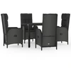 Image de vidaXL Ensemble de jardin 5 pièces avec coussins Noir Poly Rattan