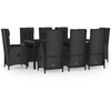 Image de vidaXL Salon de jardin 9 pièces avec coussins noir poly rotin